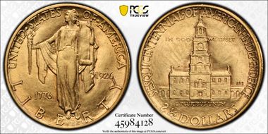 1926 $2.50 Sesquicentennial AU58