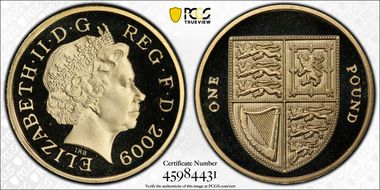 2009 £1 S-J27 Large Shield PR69DCAM