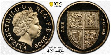 2009 £1 S-J27 Large Shield PR68DCAM