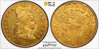 1798 $5 Large 8, 13 Star Reverse MS62