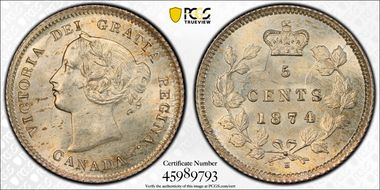 1874-H 5C NLD 1/1 8/8 Crosslet 4 MS66