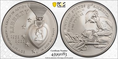 2022-W $1 National Purple Heart Hall of Honor First Strike MS70