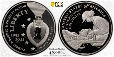 2022-W $1 National Purple Heart Hall of Honor First Strike PR69DCAM