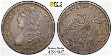 1831 25C B-6, Large Letters VF30