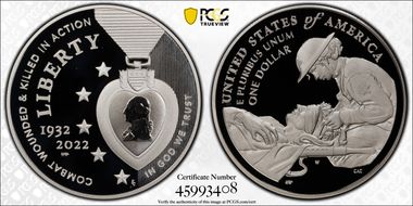 2022-W $1 National Purple Heart Hall of Honor PR69DCAM