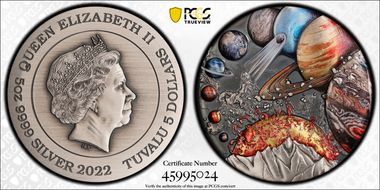 2022 $5 Solar System 5oz Ag Antique Finish MS69