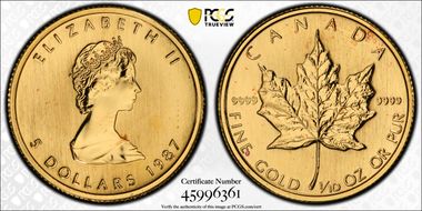 1987 $5 Maple Leaf 1/10oz Au MS66