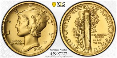 2016-W 10C 100th Anniversary Gold SP69