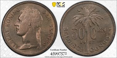 1927 50C BELGISCH CONGO MS65