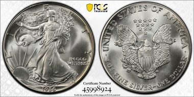 1986 $1 Silver Eagle MS69