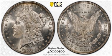 1880 $1 VAM 9, 8/7 Stem MS65+