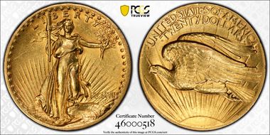 1907 $20 High Relief, Flat Edge N1