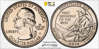 2016-D 25C Cumberland Gap NP MS68+