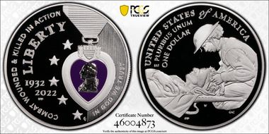 2022-W $1 National Purple Heart Hall of Honor Colorized PR70DCAM