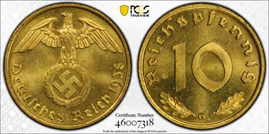 1938-G 10 Pfg J-364 MS64