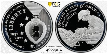 2022-W $1 National Purple Heart Hall of Honor PR69DCAM