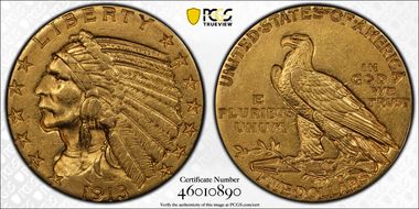 1913 $5 AU58