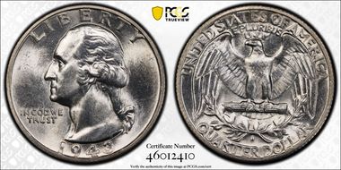 1943-S 25C Medium S FS-502 MS64