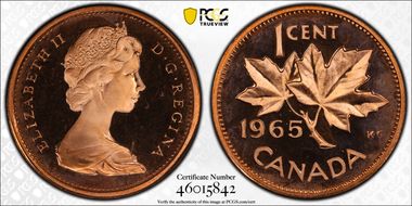 1965 1C Type 2, Sm Beads, Bl 5 PR66DCAM