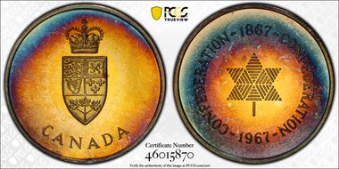 1967 ($1) Centennial of Confederation Medal X-M1 Ag PL67