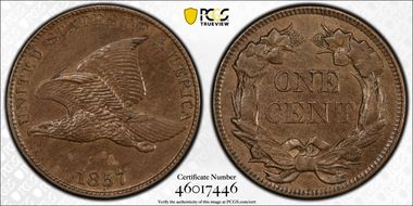 1857 1C Flying Eagle AU58
