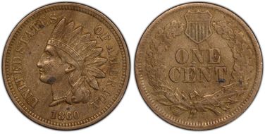 1860 1C Pointed Bust XF40
