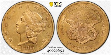 1865 $20 XF45
