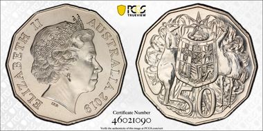 2019 50C Dodecagon 50C 50th Ann. I. Rank Broadley Effigy MS68