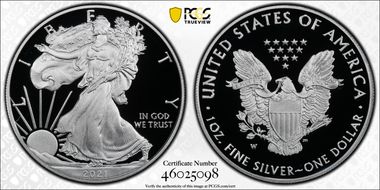 2021-W  $1 Silver Eagle - Type 1 First Strike PR70DCAM