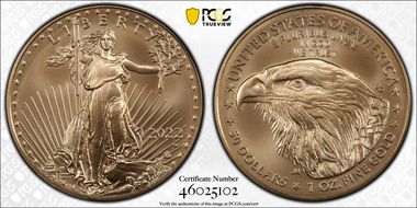 2022-W $50 Burnished Gold Eagle  First Strike SP70