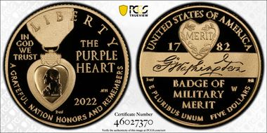2022-W $5 National Purple Heart Hall of Honor First Strike PR70DCAM
