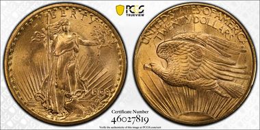 1908 $20 No Motto MS66