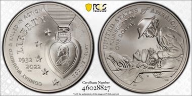 2022-W $1 National Purple Heart Hall of Honor First Strike MS69