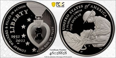 2022-W $1 National Purple Heart Hall of Honor First Strike PR69DCAM