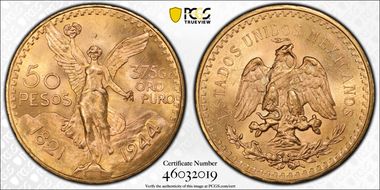 1944 50 Peso KM-481  Au MS65