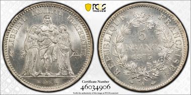 1873-A 5 Fr Gad-745a F-334 MS65