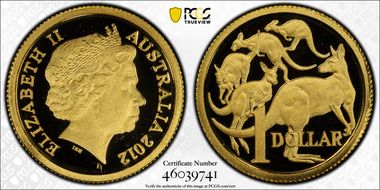 2012 $1 Kangaroo Au 0.5g Gold PR69DCAM