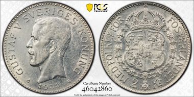 1939-G 2 Kr KM-787  Ag AU58