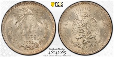 1924-M Peso KM-455 Ag MS65