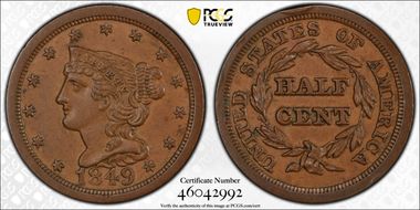 1849 1/2C AU55BN