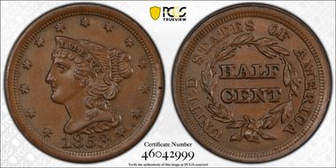 1853 1/2C MS62BN
