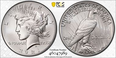 2021 $1 Peace Dollar 100th Anniversary MS69