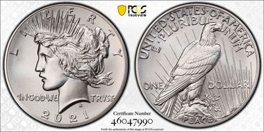 2021 $1 Peace Dollar 100th Anniversary MS70
