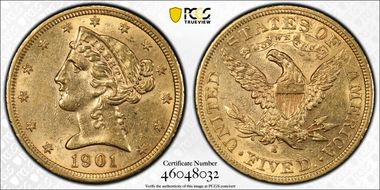 1901-S $5 AU58