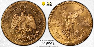 1947 50 Peso KM-481  Au MS65