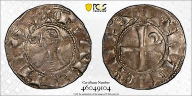 (1163-1201) Denier Bohemond III Head Left AU53