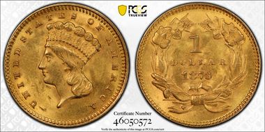 1873 G$1 Open 3 MS62
