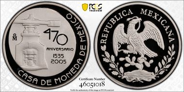 2005-Mo Medal 470th Ann. Mexico Mint Ag PR69DCAM