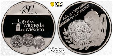 2015-Mo Medal Mexico Mint, 480 Yrs. Ag PR68DCAM