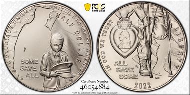 2022-D 50C National Purple Heart Hall of Honor MS70